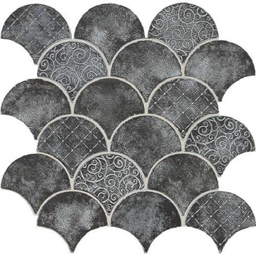 Vintage Metals in Whitewash Iron - Fan Mosaic Metal Tile